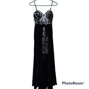 City Studio Black Silver Sequin Mini Dress With Train Formal Prom Homecoming